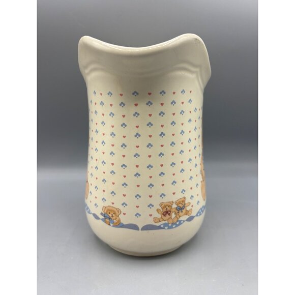 Vtg 80s Teddy Bear Hearts‎ Ceramic Pitcher Country - Picture 2 of 7